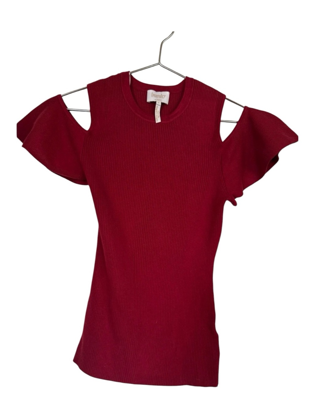 Laundry By Shelli Segal Berry Red Cold-Shoulder Ruffle Sleeve Top Sz M Like New